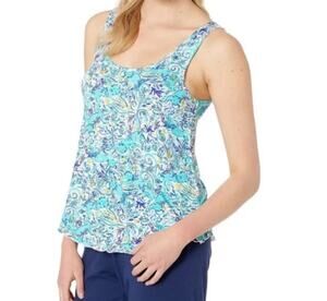 Lilly Pulitzer Blue Melon Fig Monkey Sea Print Ruffle PJs Tank Top Shirt Small